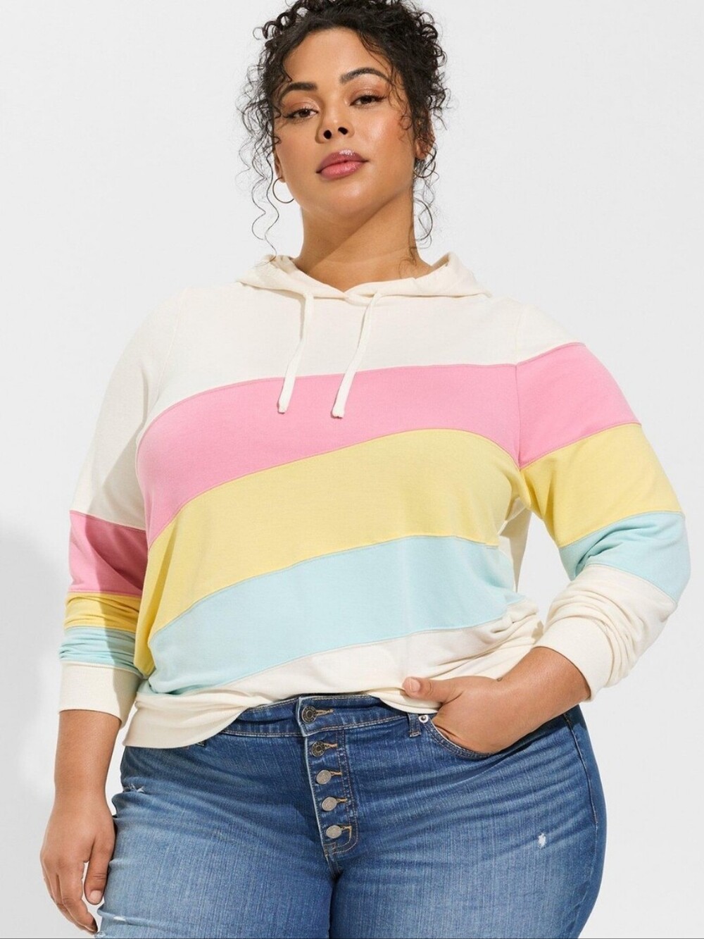 Torrid Pastel Colorblock Striped Lightweight French Terry Hoodie